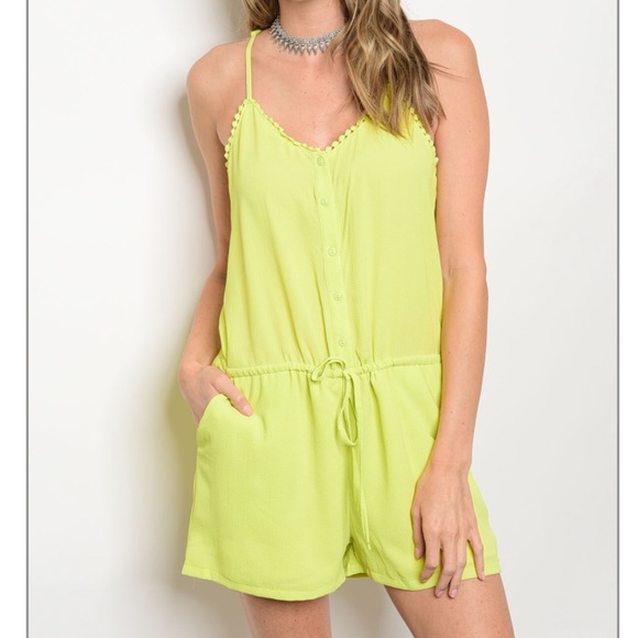 NEW Neon Yellow Green Romper - Picture 1 of 3